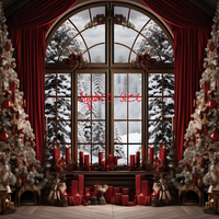 Avezano Red Christmas Tree and Gift Photography Backdrop