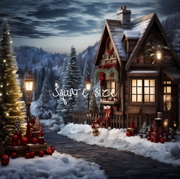 Toile de fond pour photographie de la maison de neige de Noël d'Avezano