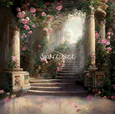 Château d'Avezano avec escalier rose et toile de fond pour la photographie