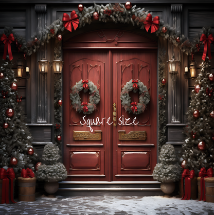 Portes rouges d'Avezano décorées de couronnes de Noël, toile de fond pour photographie 