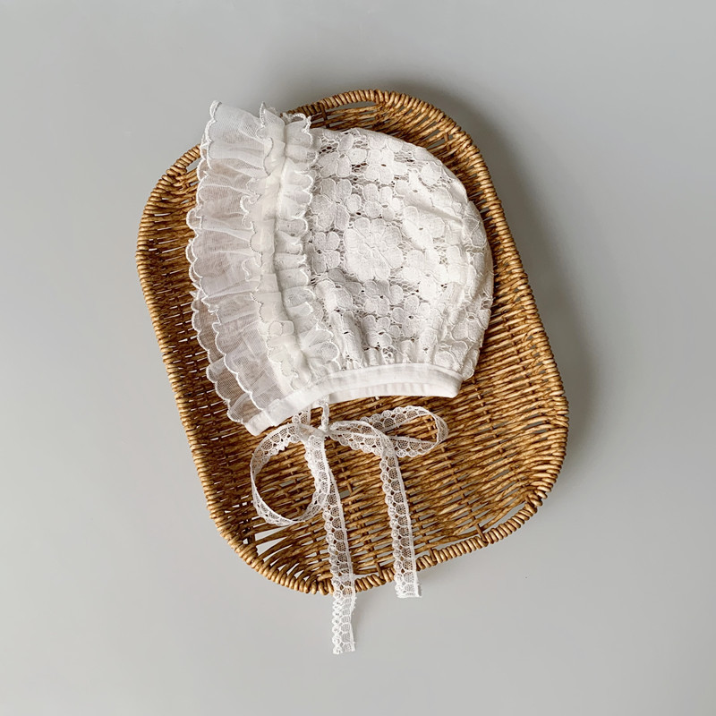 Avezano Kids Summer White Lace Sun Hat with Double Ruffle