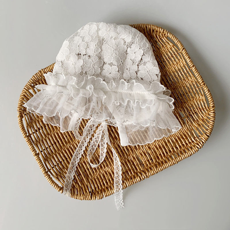 Avezano Kids Summer White Lace Sun Hat with Double Ruffle