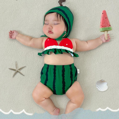 Avezano Summer Watermelon Pattern 3 Piece Kids Swimsuit Set
