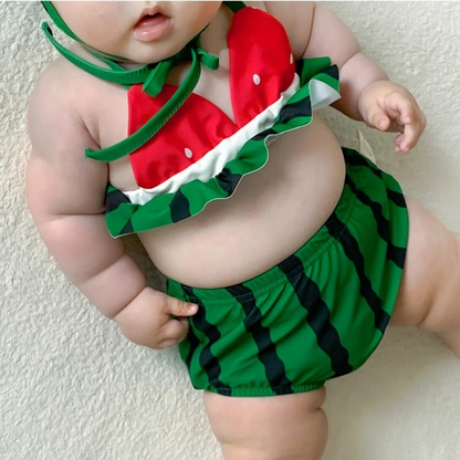 Avezano Summer Watermelon Pattern 3 Piece Kids Swimsuit Set