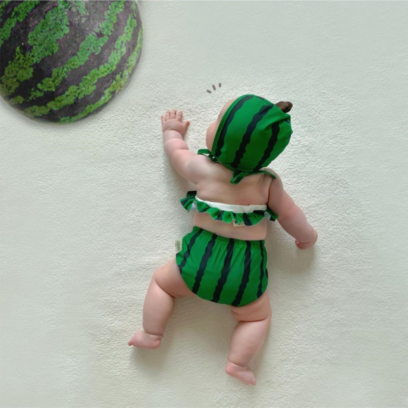 Avezano Summer Watermelon Pattern 3 Piece Kids Swimsuit Set