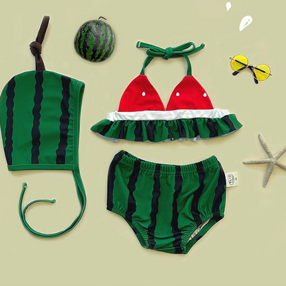 Avezano Summer Watermelon Pattern 3 Piece Kids Swimsuit Set