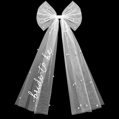Avezano Wedding Hair Clip Pearl Bow with Veil Ribbon Hot Stamping