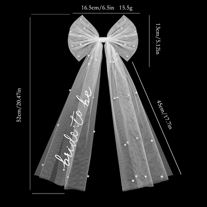 Avezano Wedding Hair Clip Pearl Bow with Veil Ribbon Hot Stamping