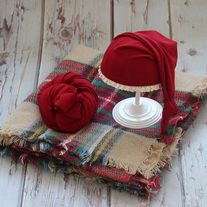 Avezano Newborn Christmas Hat Wrap And Blanket Set For Photoshoot