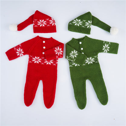 Avezano Newborn Christmas Mohair Hat Romper Set Photoshoot Prop
