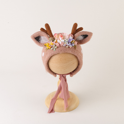 Avezano Newborn Photography Deer Hat Floral Antler Bonnet Prop