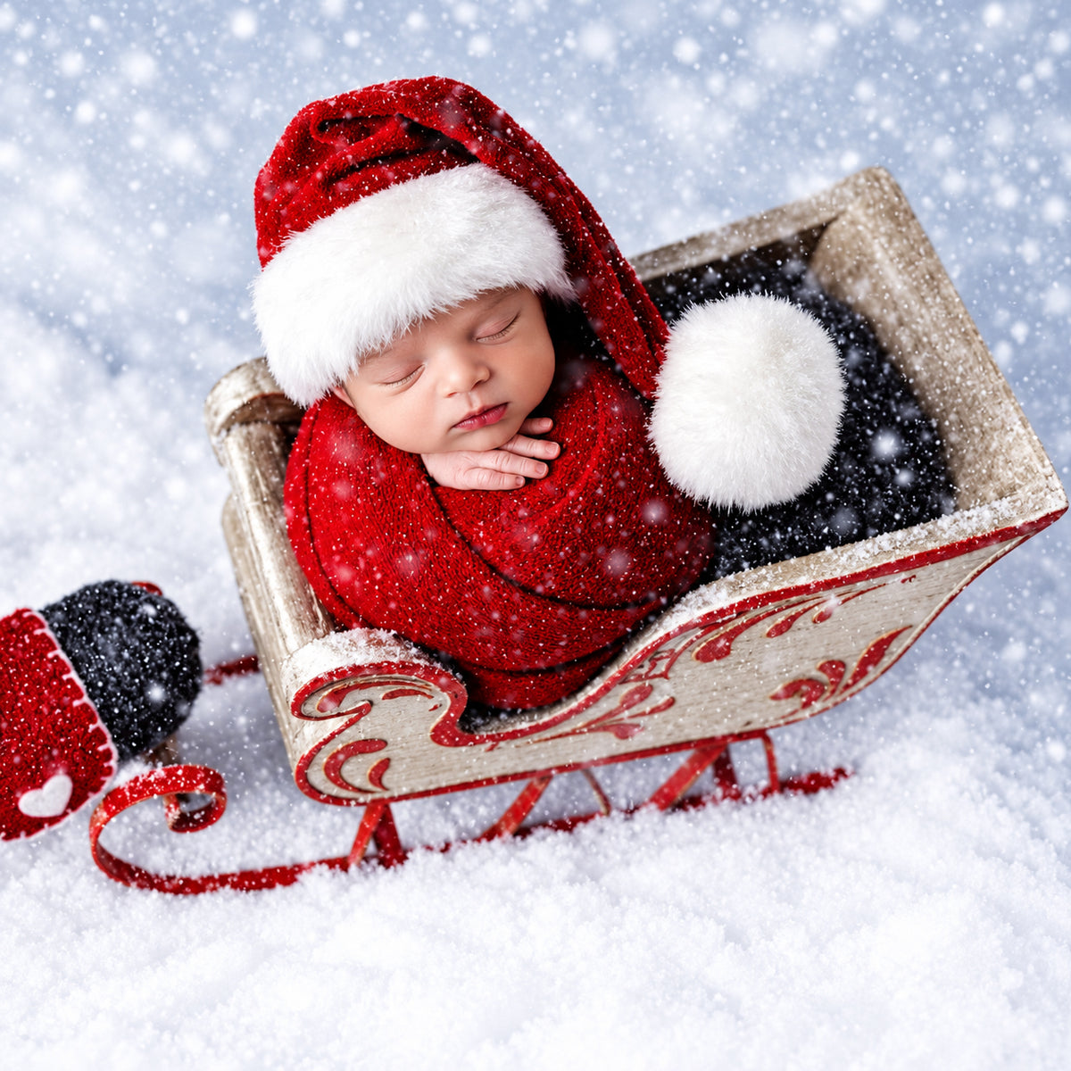 Avezano Newborn Christmas Red Outfit Wrap and Hat Photoshoot Set