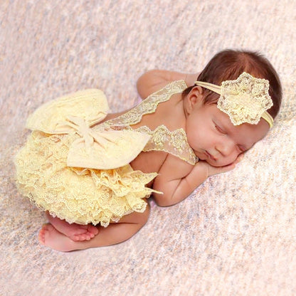 Avezano Newborn Lace Open Back Ruffle Princess Dress Photo Prop