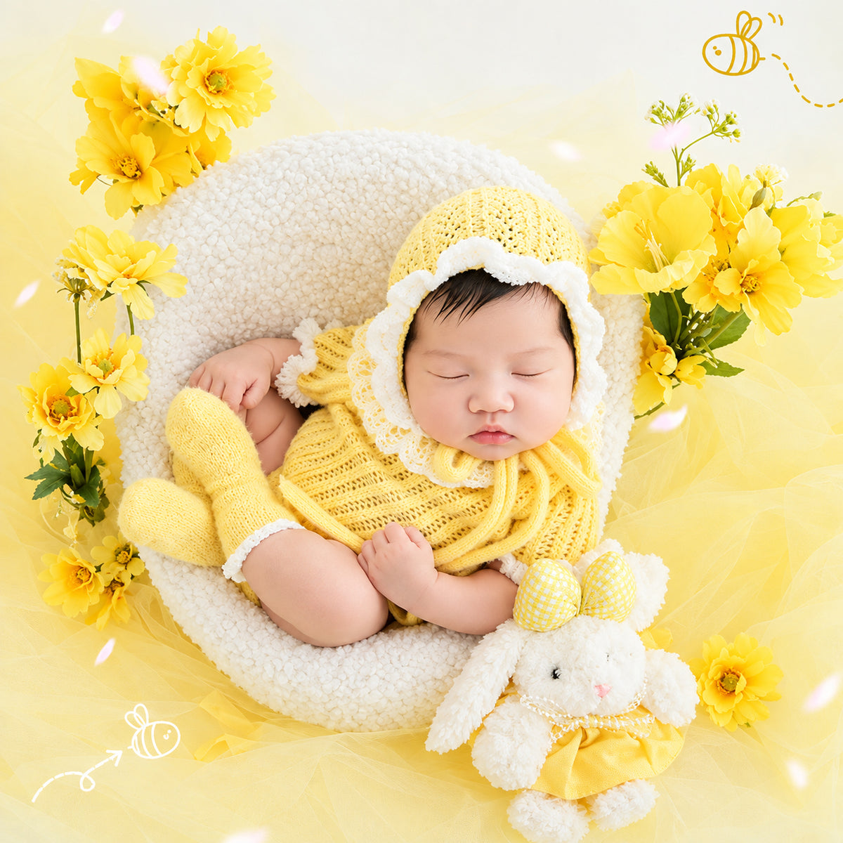 Avezano Newborn Spring Yellow Floral Themed Photography Prop Set