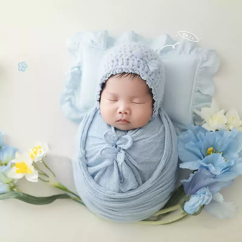 Avezano Newborn Blue Swaddle and Hat Photography Props Set