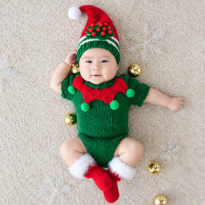 Avezano Newborn Green Knitted Christmas Themed Photography Prop Set