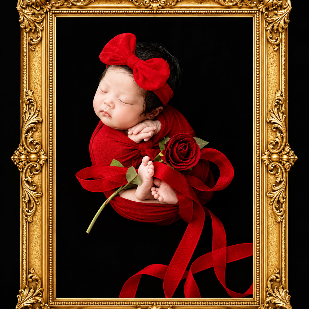 Avezano Newborn Vintage Red Rose Bow Headband Photography Prop Set