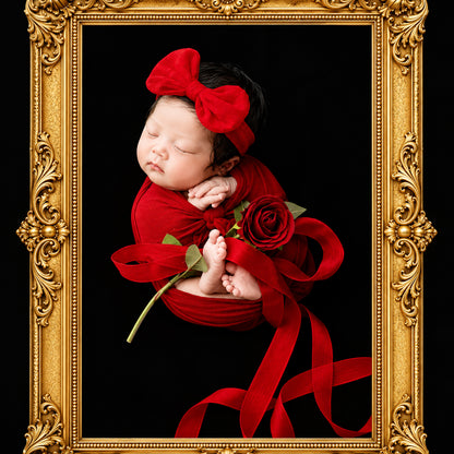 Avezano Newborn Vintage Red Rose Bow Headband Photography Prop Set