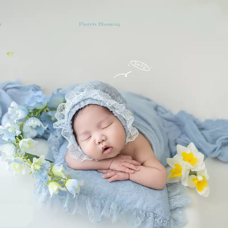 Avezano Newborn Blue Swaddle and Hat Photography Props Set