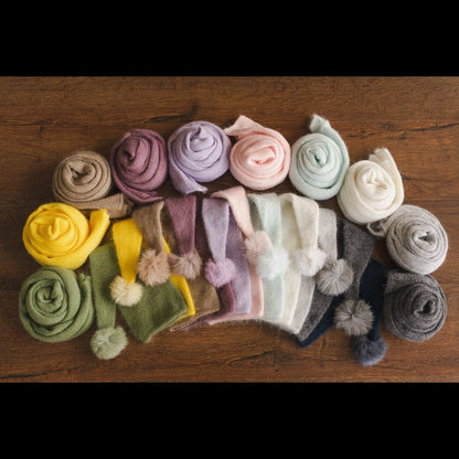 Avezano Newborn Knit Stretch Swaddle with Pom Pom Hat Photography Props