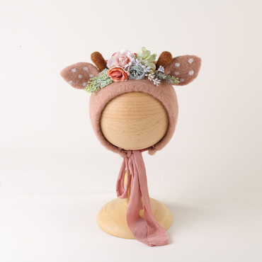 Avezano Newborn Photography Deer Hat Floral Antler Bonnet Prop