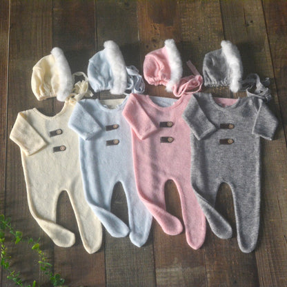 Avezano Faux Fur Newborn Hat And Romper Photography Prop