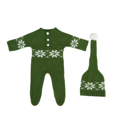 Avezano Newborn Christmas Mohair Hat Romper Set Photoshoot Prop
