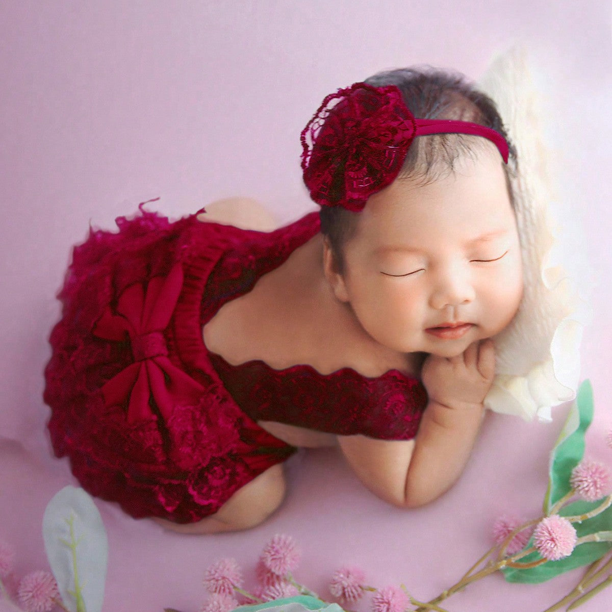 Avezano Newborn Lace Open Back Ruffle Princess Dress Photo Prop