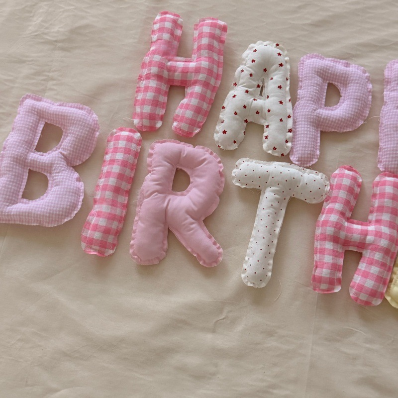 Avezano Pink Colorful Plaid Cloth Birthday Letter Signs Photography Props