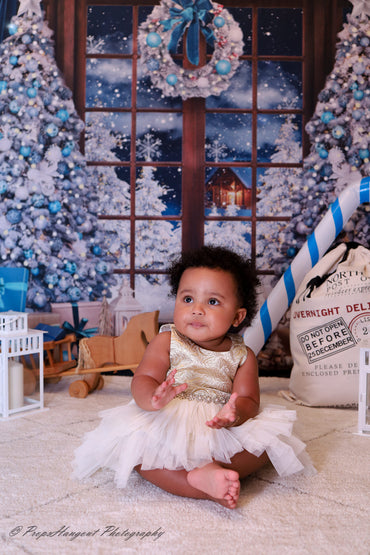 Toile de fond pour photographie de cadeau d'arbres de Noël à thème bleu d'Avezano