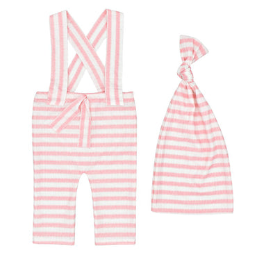 Avezano Newborn Striped Overalls Knotted Hat Photography Outfit Set