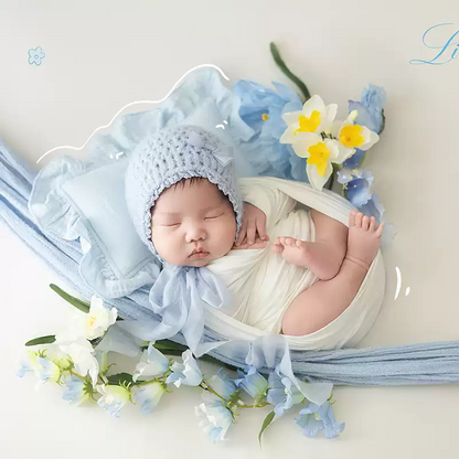Avezano Newborn Blue Swaddle and Hat Photography Props Set