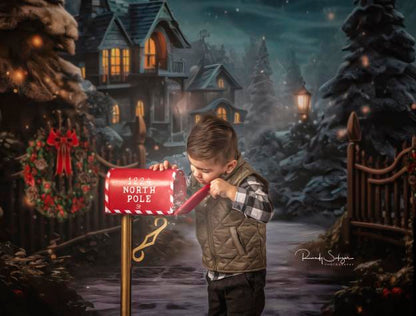 Avezano Christmas Lights and Snow Photography Backdrop