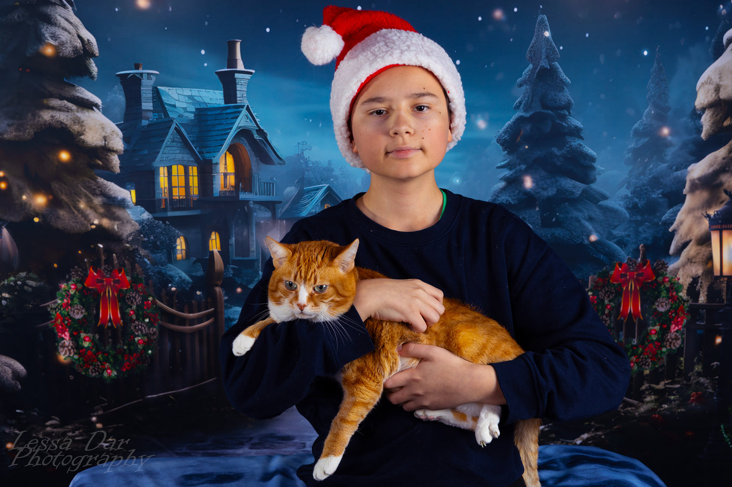 Avezano Christmas Lights and Snow Photography Backdrop