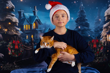 Avezano Christmas Lights and Snow Photography Backdrop