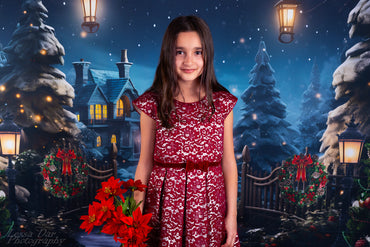 Avezano Christmas Lights and Snow Photography Backdrop