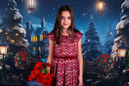 Avezano Christmas Lights and Snow Photography Backdrop