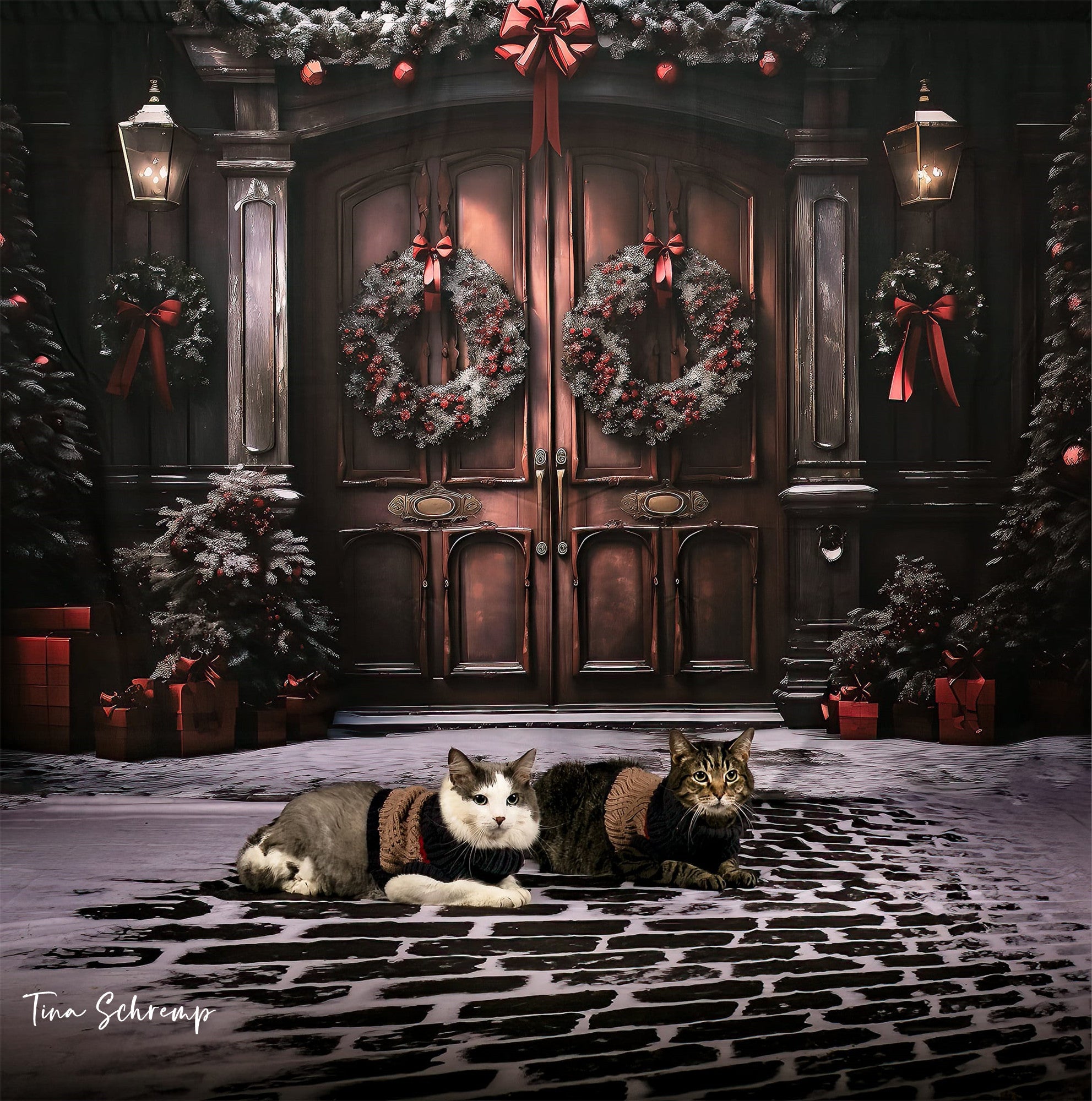 Avezano Christmas Fireplace Interior 2 pcs Set Backdrop holiday gift