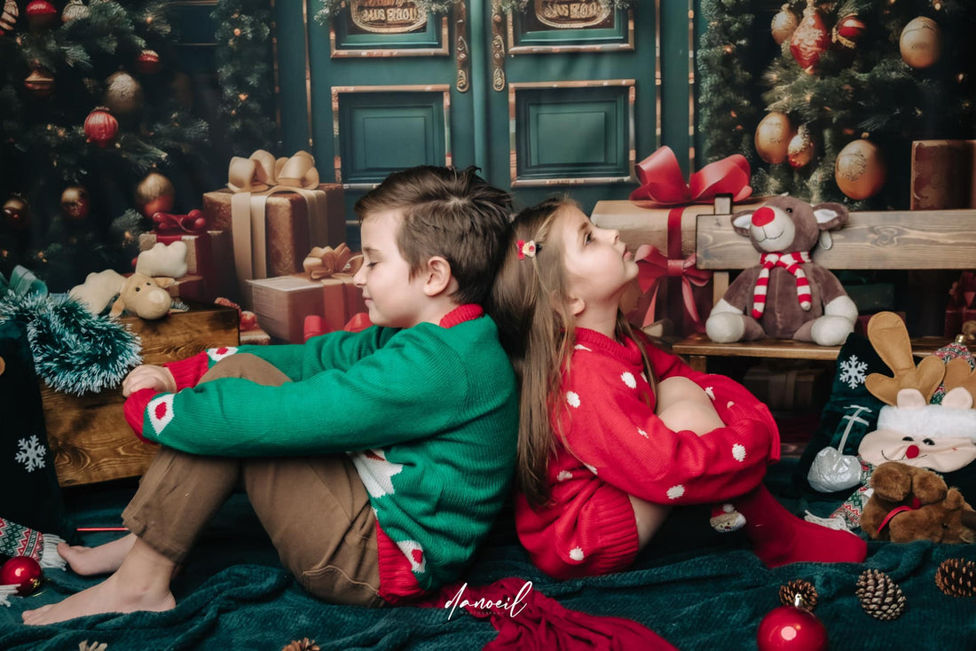 Avezano Beautiful Christmas Tree and Gift Shop Photography Backdrop