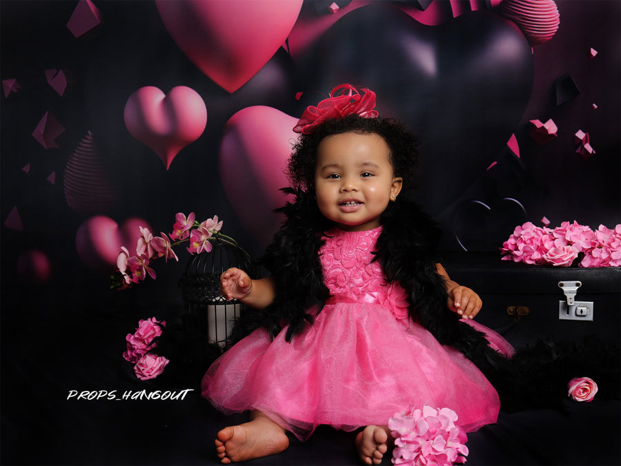 Avezano Black Pink Love Backdrop For Valentine'S Day Photography