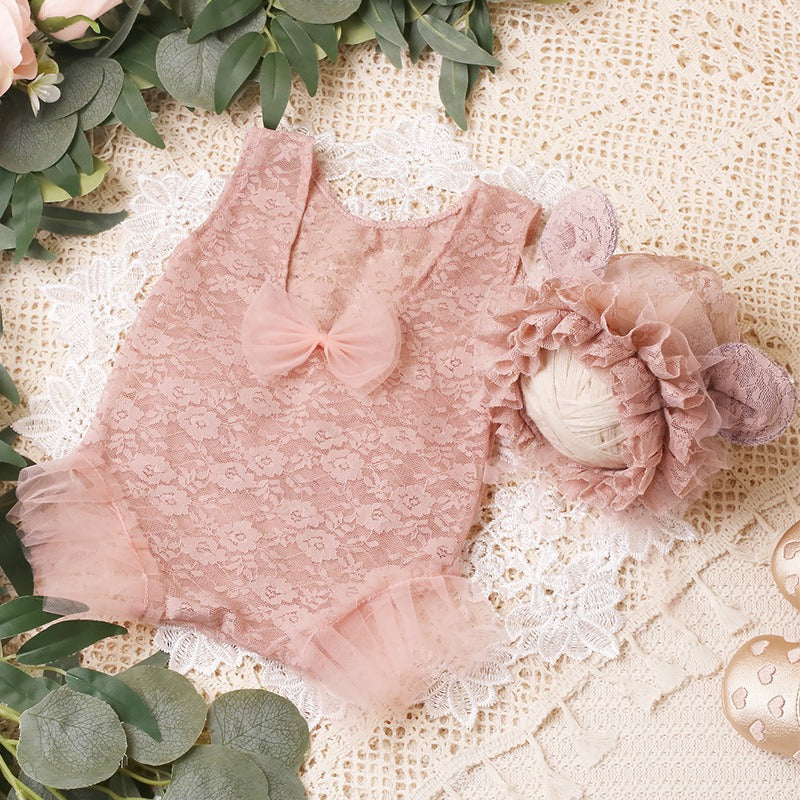 Avezano Newborn Lace Ruffle Dress Baby Full Moon Photography Outfit Set