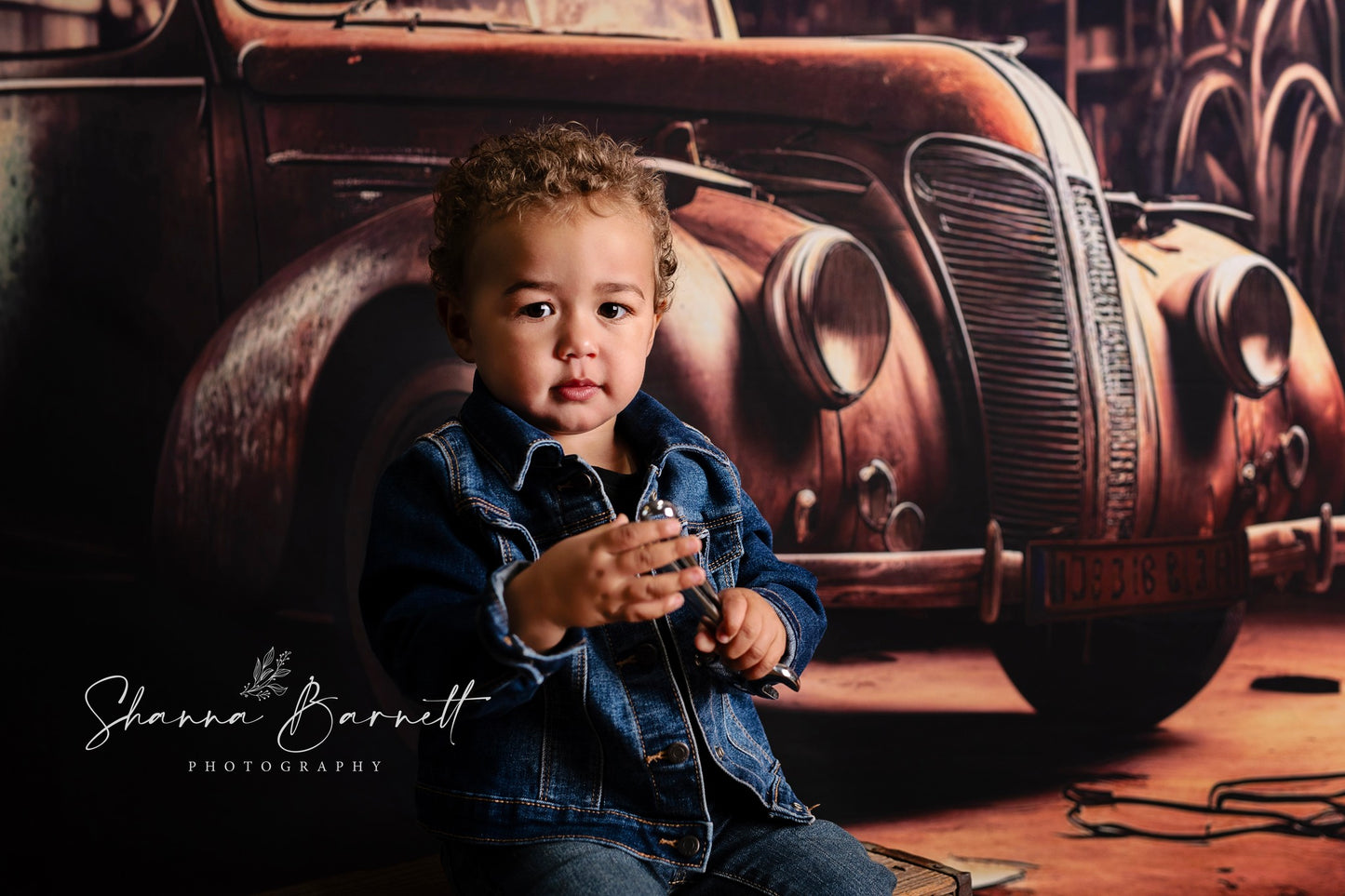 Fond de photographie d'anniversaire de réparation de voiture vintage Avezano