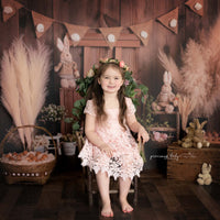 Avezano Spring Easter Bunny and Wooden Walls Photography Backdrop