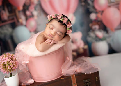 Fond de photographie de fête de ballons roses et d'ours d'Avezano
