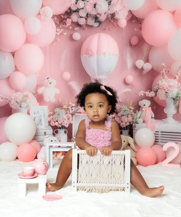 Avezano Pink Girl Fleurs et montgolfières Fête d'anniversaire Photographie Fond