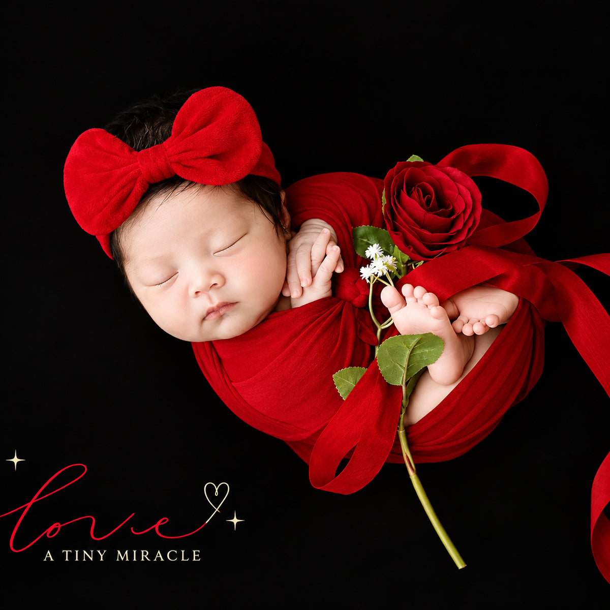 Avezano Newborn Vintage Red Rose Bow Headband Photography Prop Set