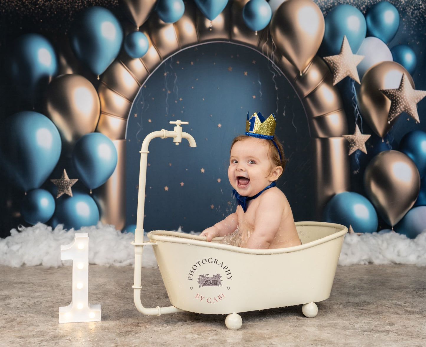 Avezano Gold and Blue Balloon Party Birthday Photography Background