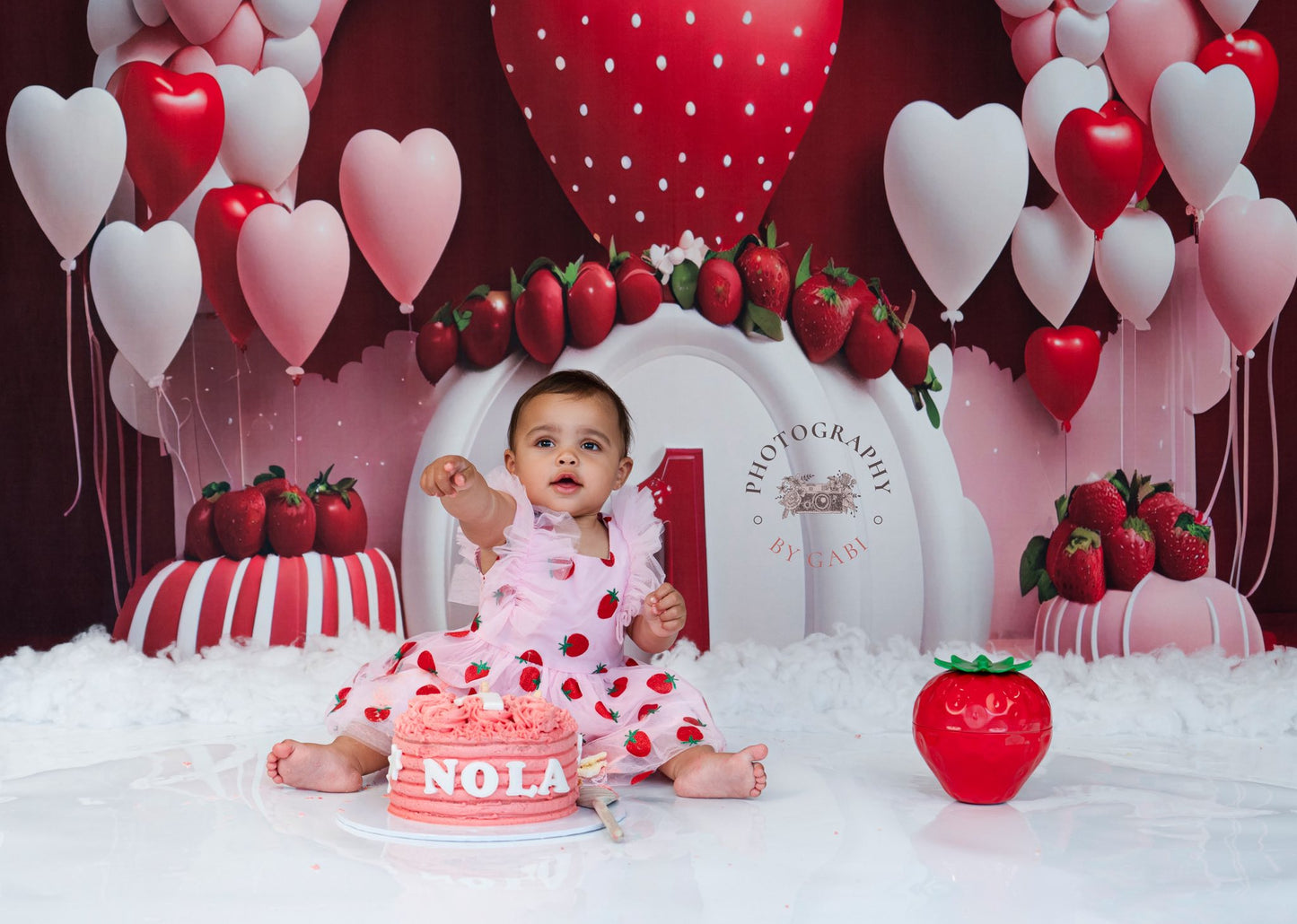 Avezano Premier Anniversaire Fraise Amour Ballon Fête Photographie Fond