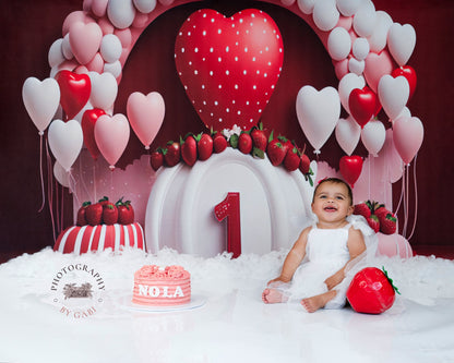 Avezano Premier Anniversaire Fraise Amour Ballon Fête Photographie Fond