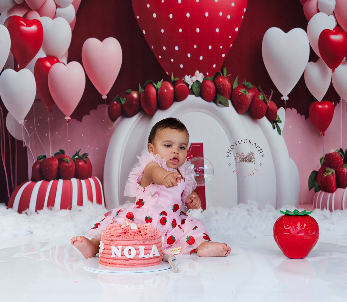Avezano Premier Anniversaire Fraise Amour Ballon Fête Photographie Fond